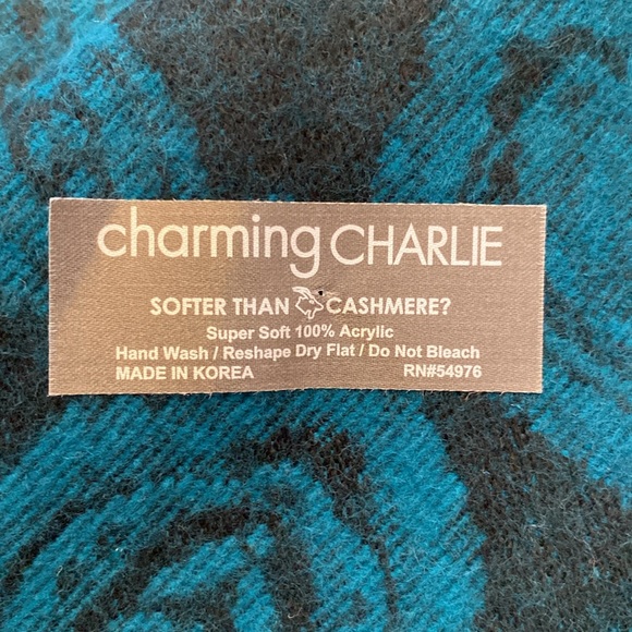 Charming Charlie super soft 💯Acrylic turquoise black paisley scarf wh fringe - Picture 4 of 11